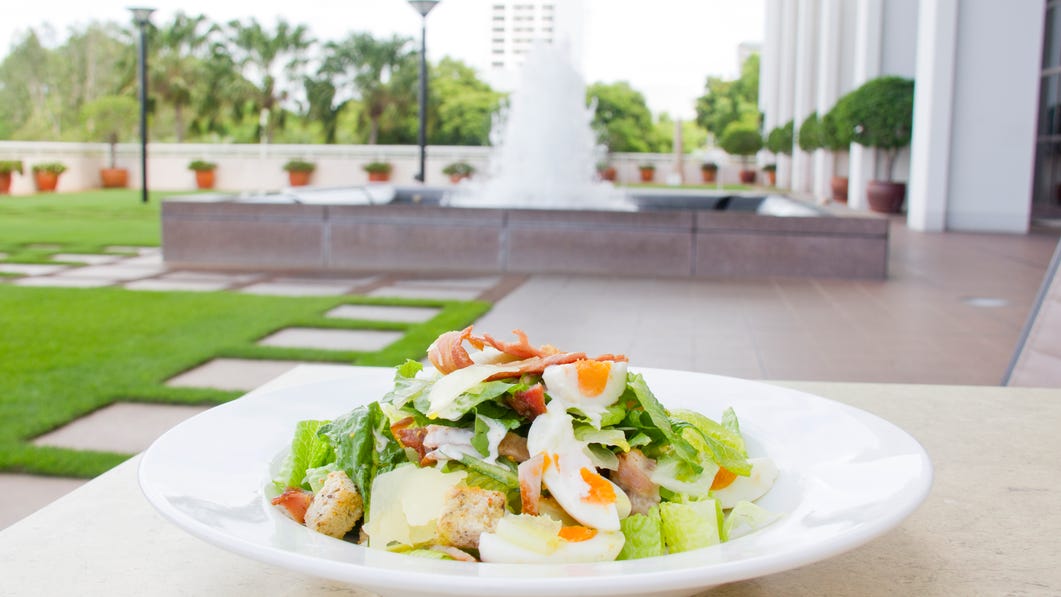 Ceasar Salad with Fountain in background at Speakers Corner Cafe Parliament House