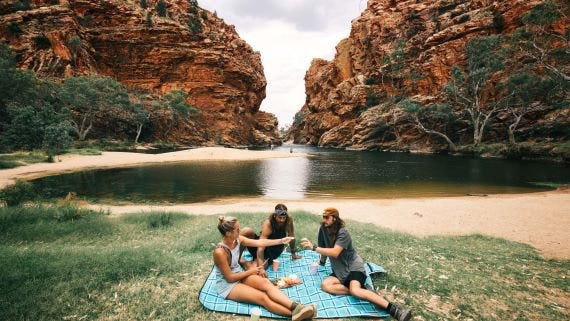 Three friends enjoying a picnic at ellery creek big hole.jpg