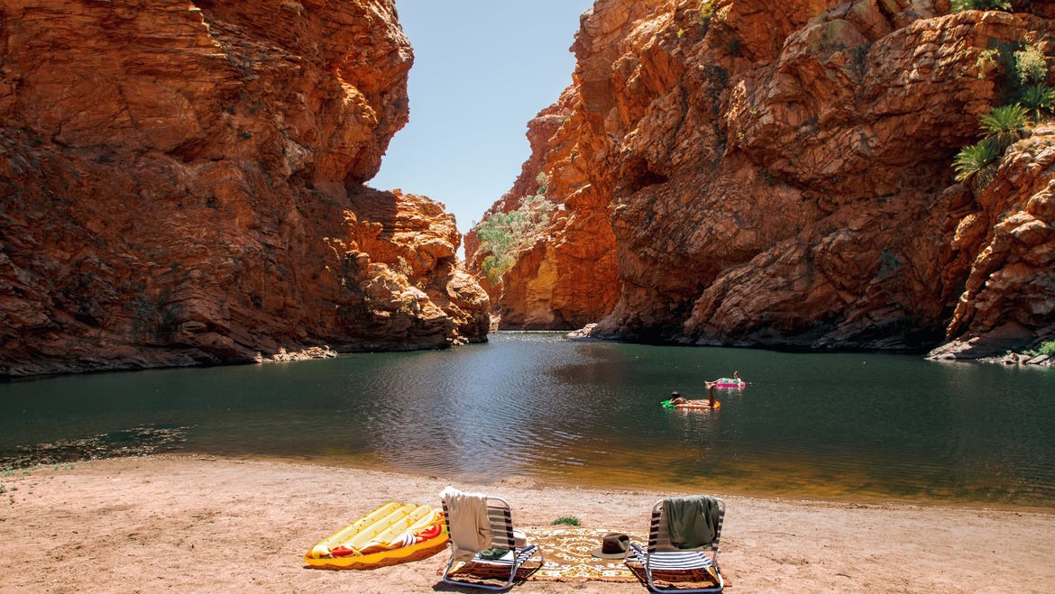 Ellery creek Big Hole with beach chairs and toys