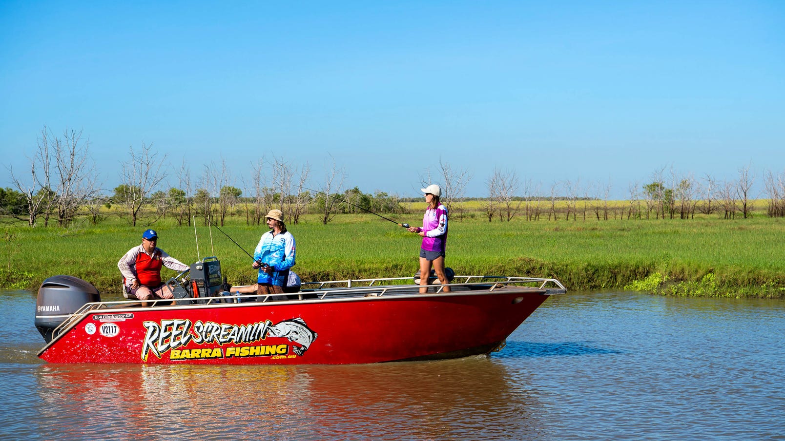three people fishing at shady camp with a reel screamin tour