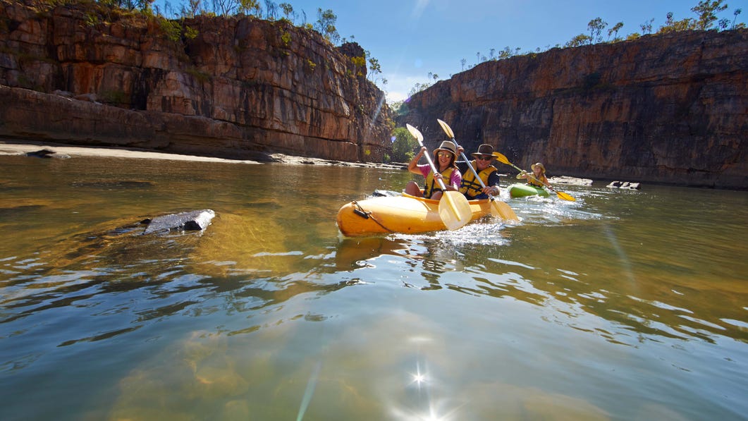 Friends kayaking in Katherine Gorge
