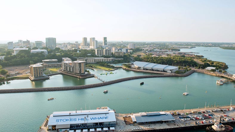 Aerial view of Stokes hill wharf in Darwin