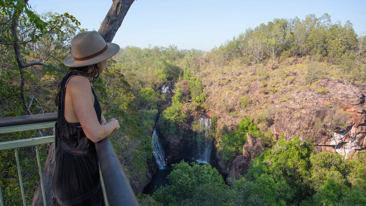 Girl at lookout at Florence Falls
