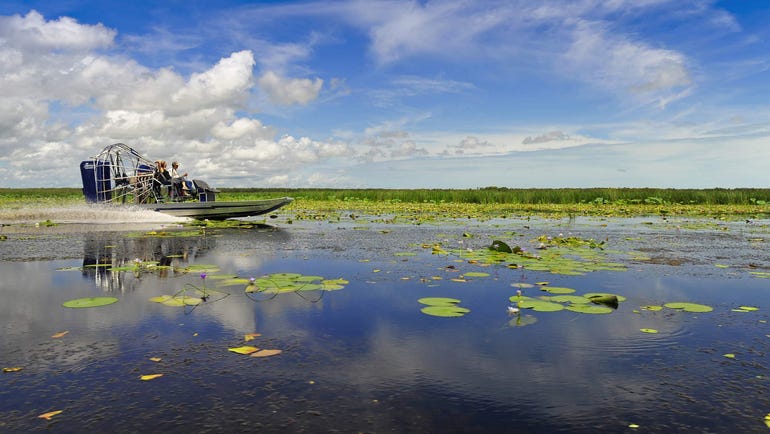 Group of people on an airboat tour at Mary River