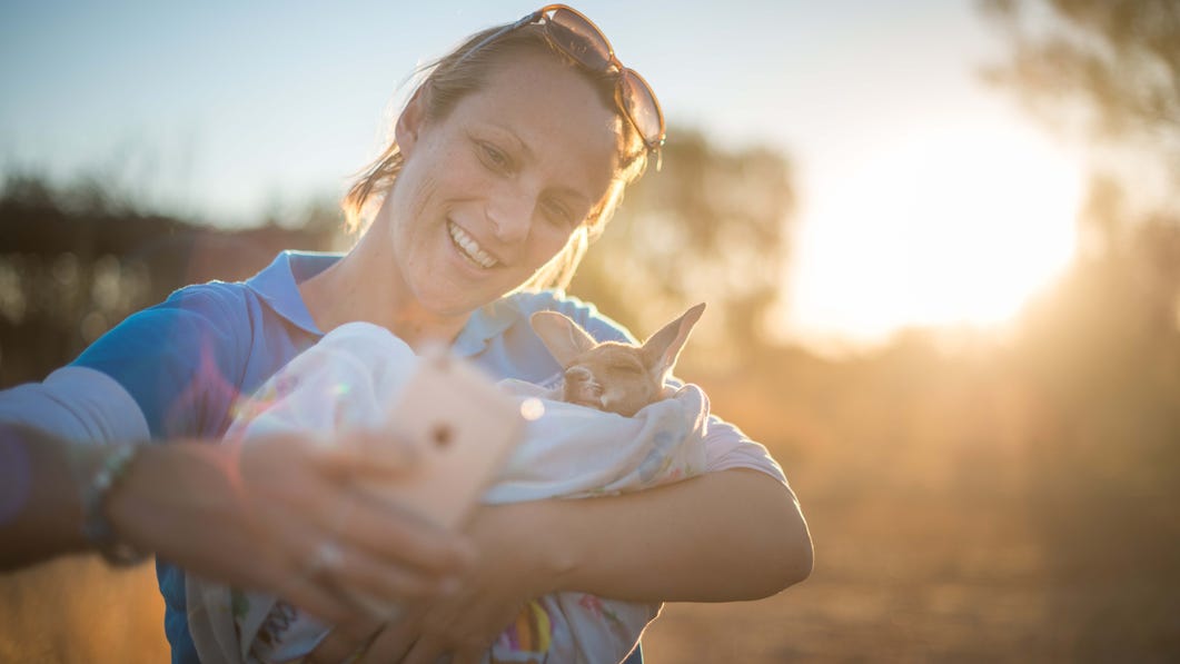 Selfie with a joey Alice Springs