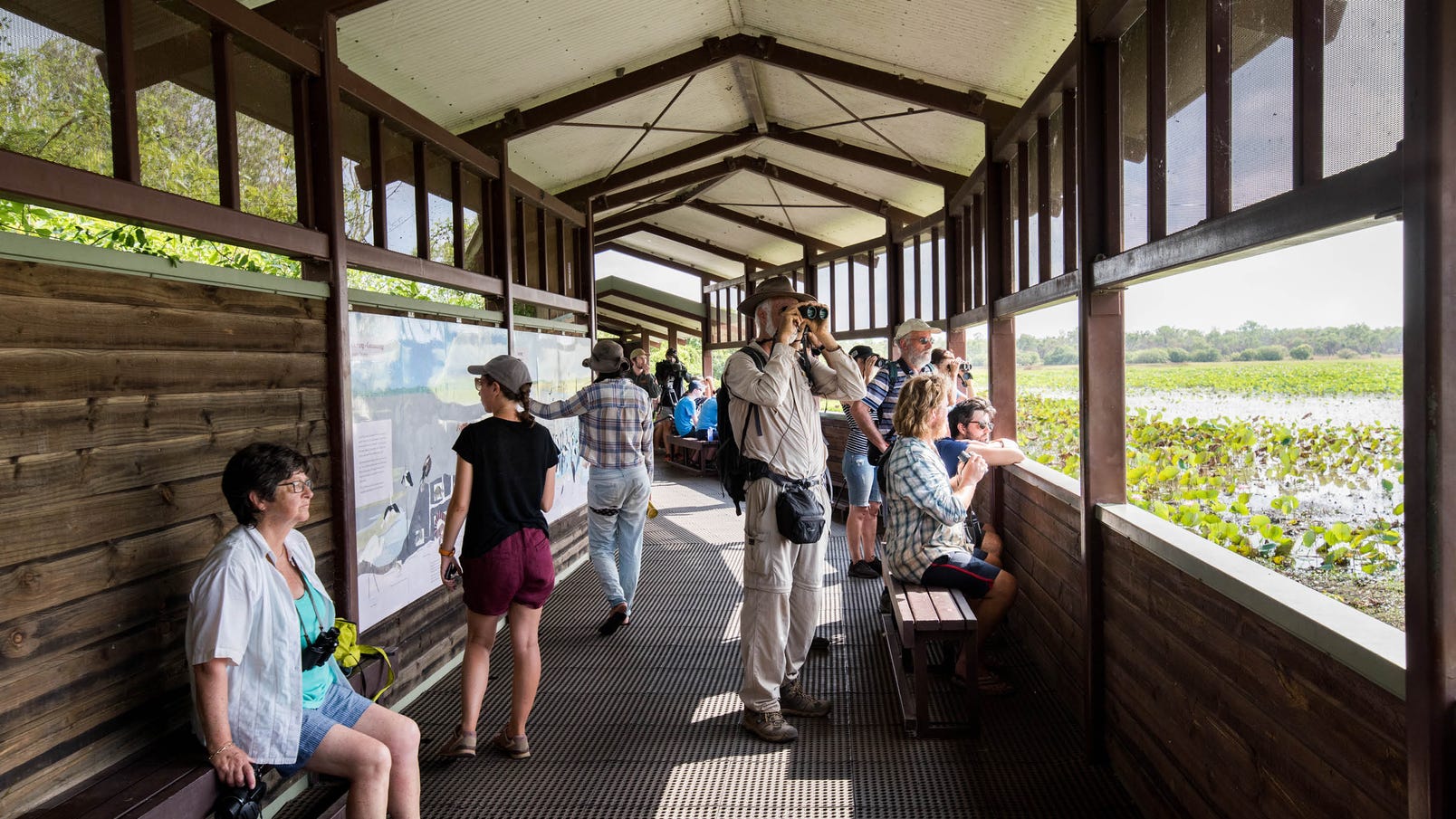 bird watchers at a spot in kakadu national park