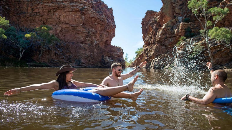 Friends swimming at ellery creek big hole
