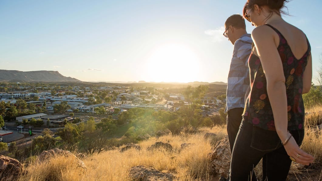 Couple at the top of Anzac Hill in Alice Springs