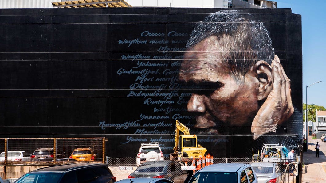 Darwin street art mural of Gurrumul