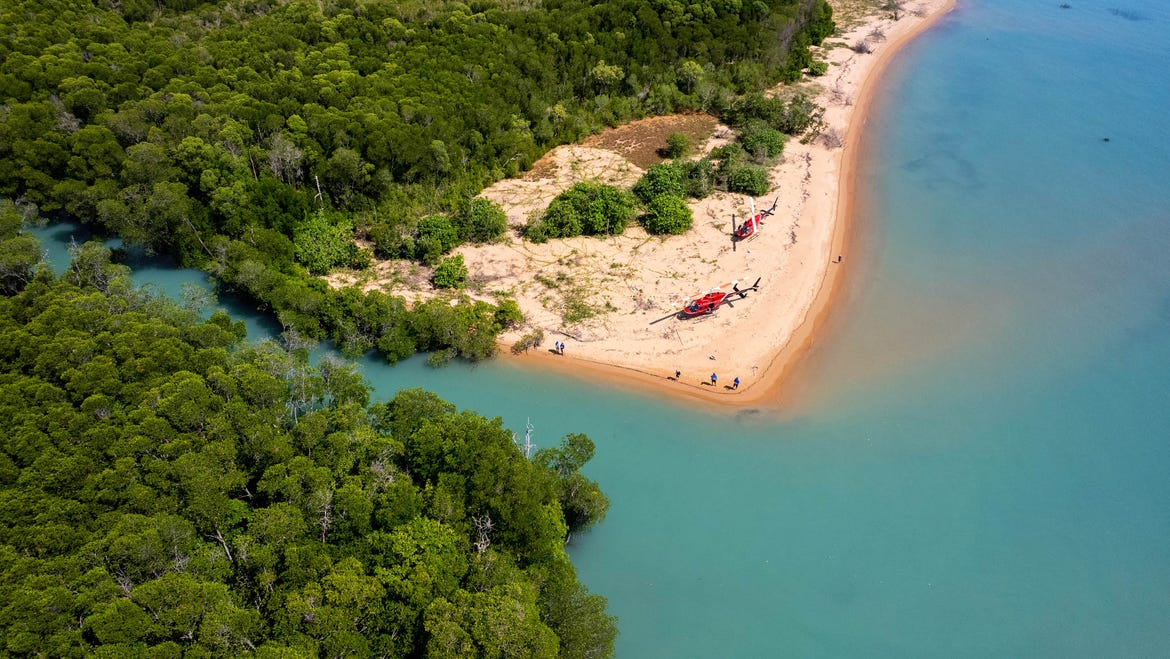 aerial shot of a helifishing day tour location