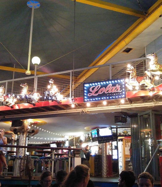 The quirky carnival style decor at Lola's Pergola in Cullen Bay
