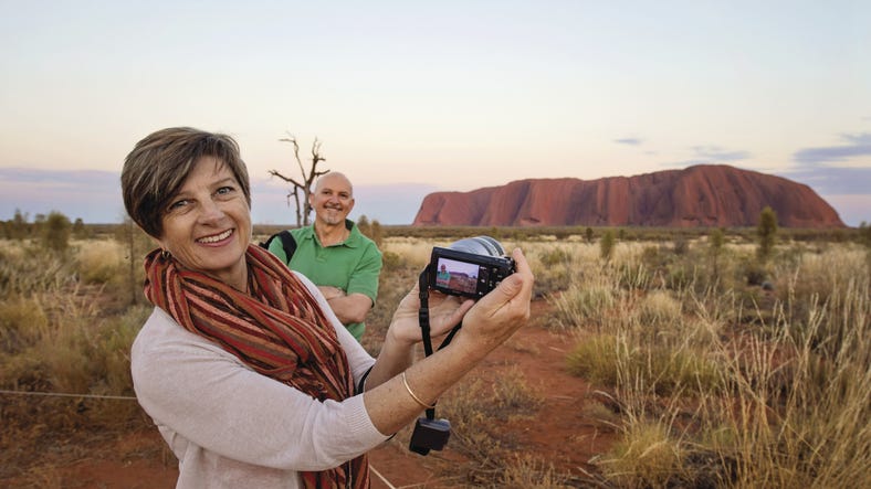 Taking a photograph at the sunrise viewing platform at Uluru