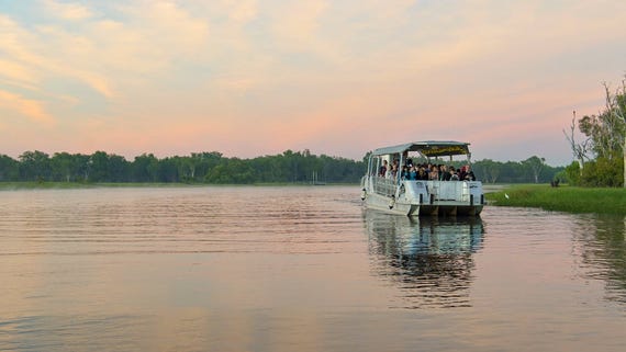 Group on a river cruise at Yellow Water in Kakadu National Park