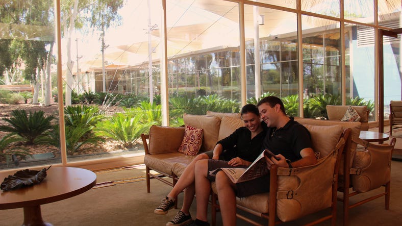 couple in lobby at the sails in the desert resort for the bachelor