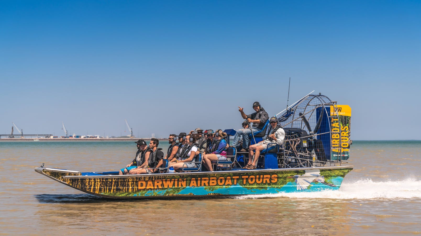 Group of people aboard the airboat on Darwin Airboat Tours with Matt Wright on Darwin Harbour