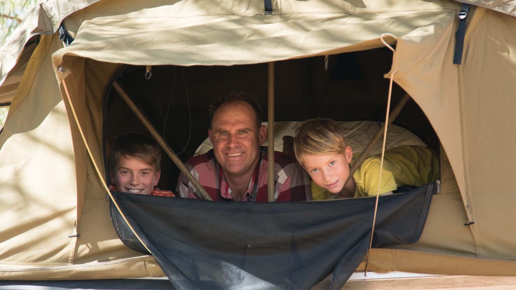 Matt Hayden and family camping at Daly Waters