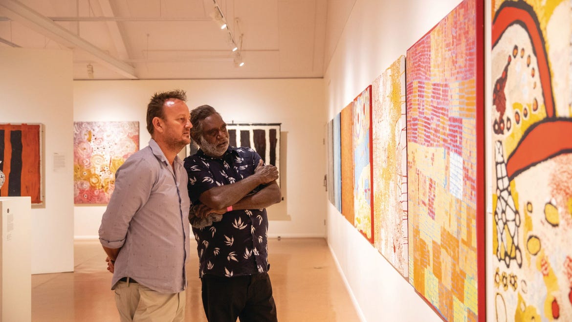 Two men at the Araluen Cultural Precinct Alice Springs