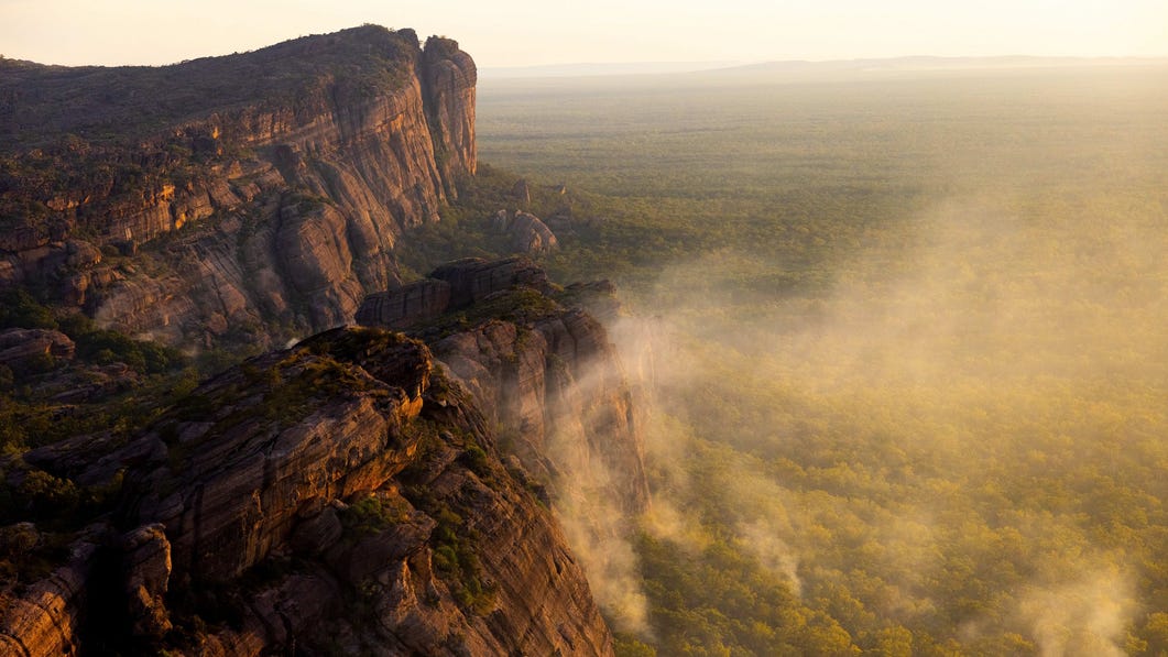 Spectacular view of rugged cliffs seen at Kakadu National Park while on a scenic flight