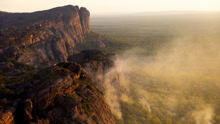 Spectacular view of rugged cliffs seen at Kakadu National Park while on a scenic flight
