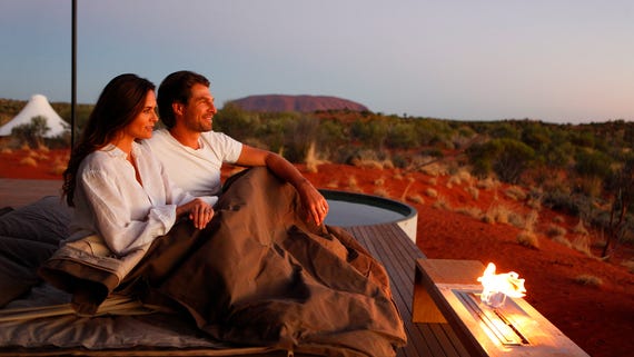 couple at the longitude 131 cabin for the bachelor