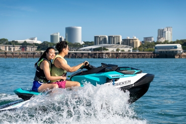 Two people on a jetski in Darwin Harbour