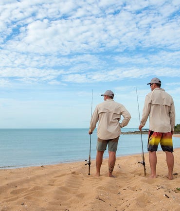 Visitors on the water's edge ready to go fishing.<p><br/></p><p>Dhipirri Barra and Sportfishing Lodge Arnhemland is a guided fishing tour operator located in remote Arnhemland. Dhipirri fish some of the most pristine waterways of Australia targeting