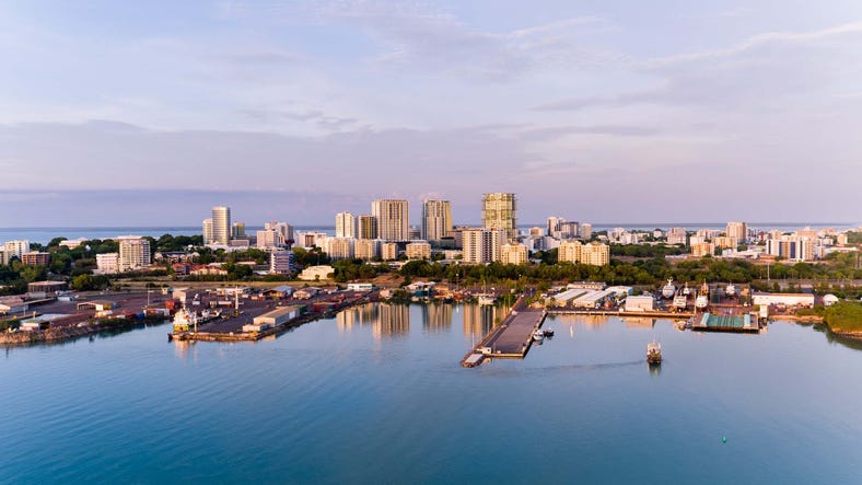 Aerial view of the Darwin city skyline