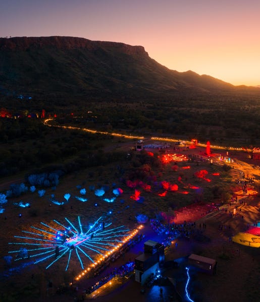 Aerial view of the Parrtjima lights