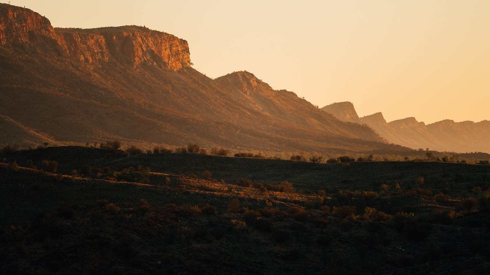 sunset glowing on the MacDonnell Ranges