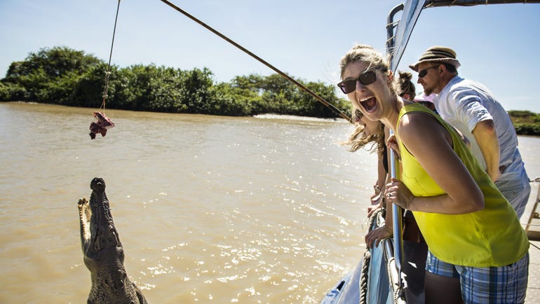 Woman excited at Crocodile jumping tour