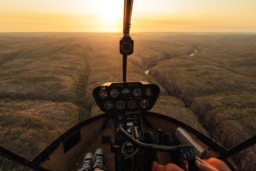 A first person view from a helicopter flight over Nitmiluk Gorge near Katherine