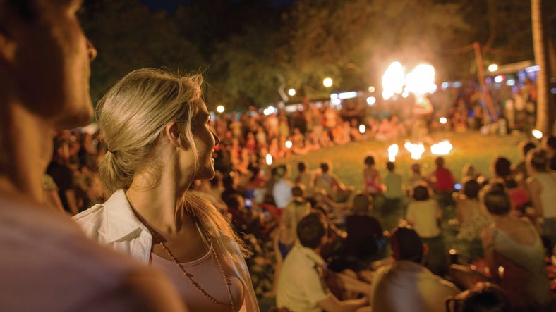 Fire twirlers at Mindil Beach Sunset Markets in Darwin