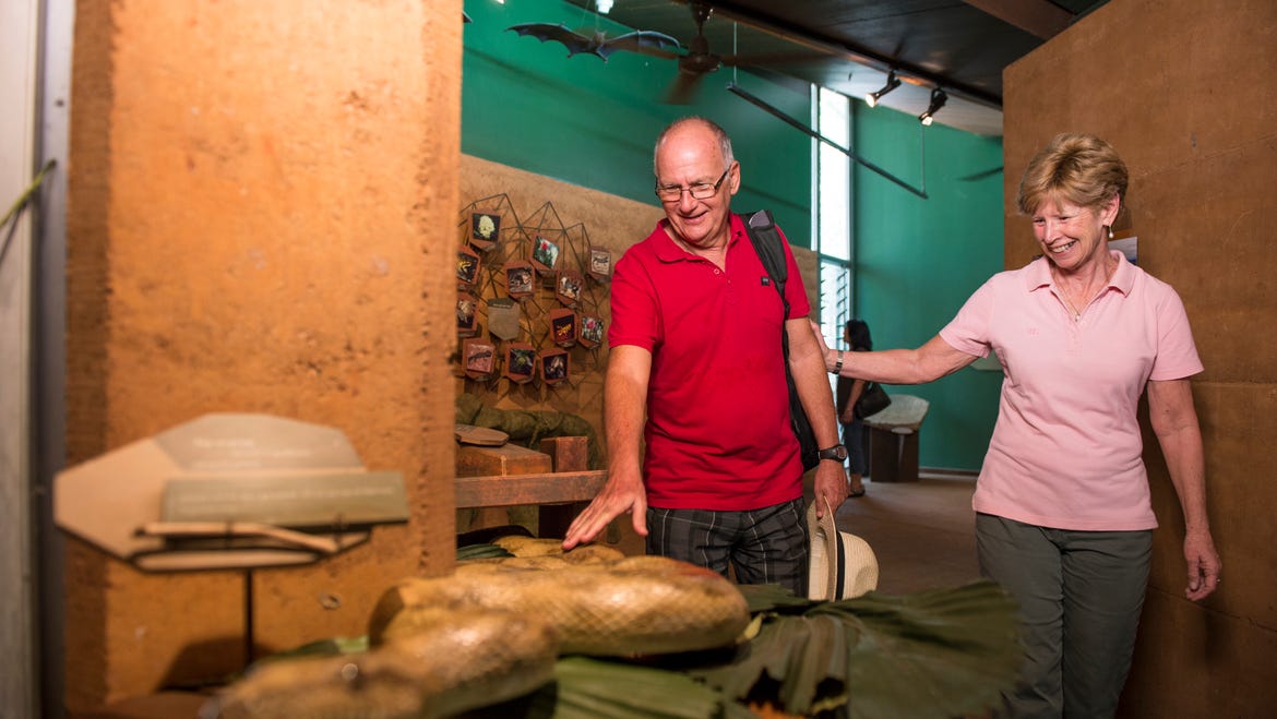 couple looking at a display at Bowali visitor centre