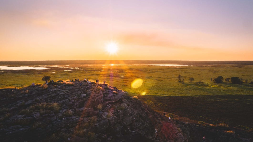 Aerial view of sunset over Ubirr
