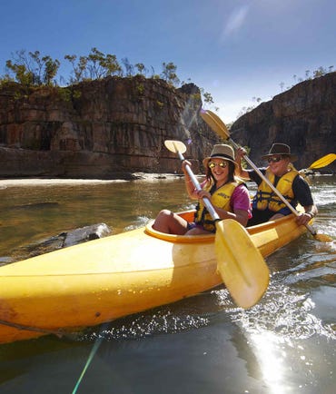 Couple canoeing together at Nitmiluk Gorge in Katherine