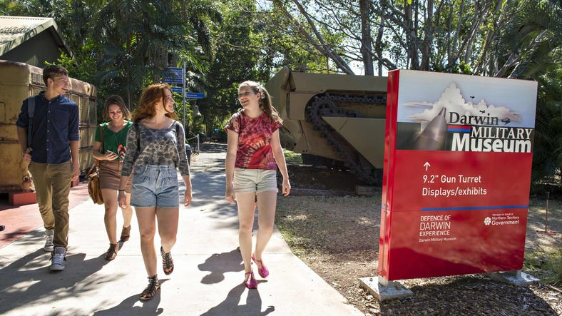 Visitors walking through the Darwin Military Museum