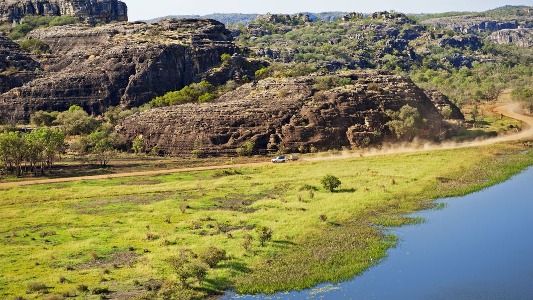 An aerial view of a Lords Safaris 4WD in West Arnhem Land