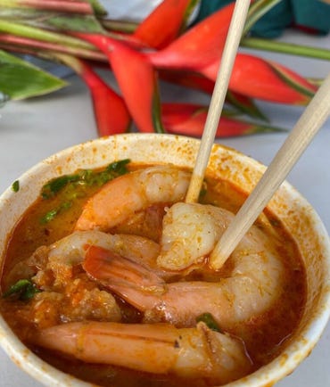 Prawn laksa soup with broth