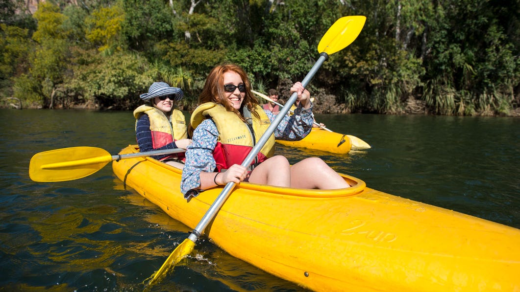 Children kayaking at Nitmiluk Gorge
