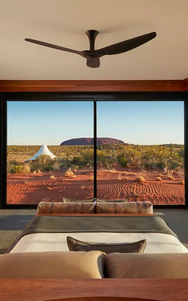 View of Uluru as seen from inside the Longitude 131 hotel