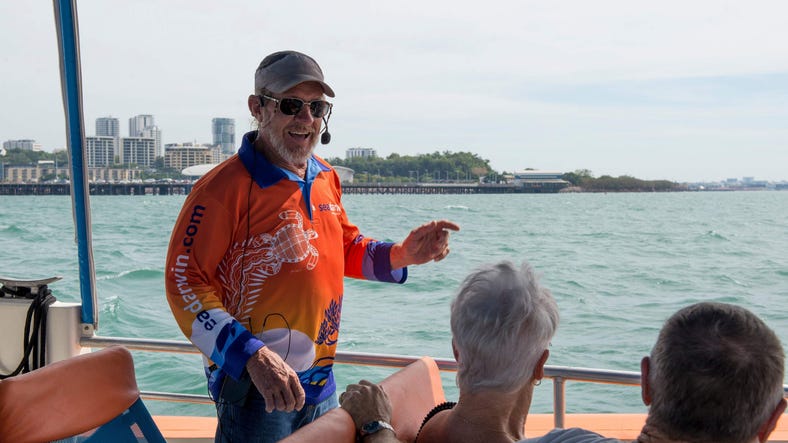 Sea Darwin Presentor speaking more about the Bombing of Darwin while on a cruise