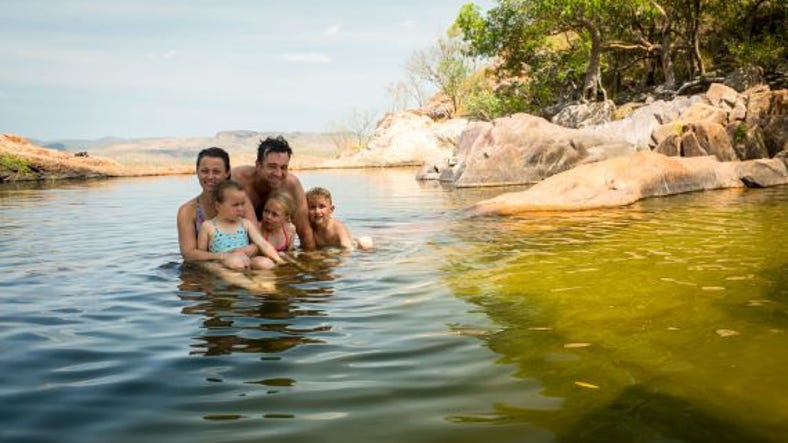 Family at the Infinity Pool in Kakadu at Gunlom