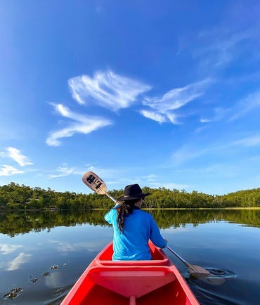 Person kayaking at Lake Bennett